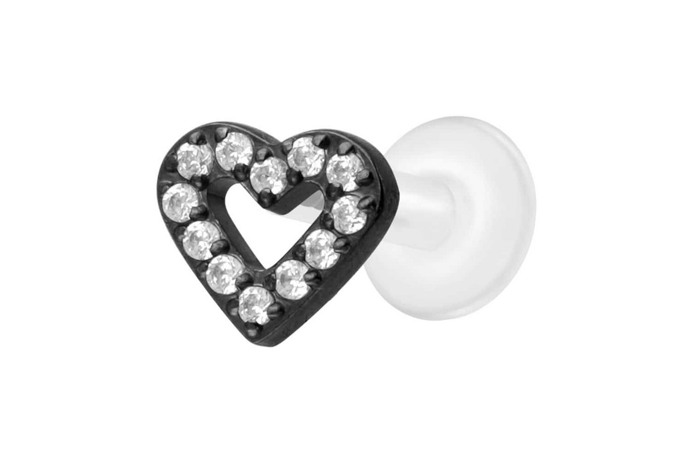 PIERCINGLINE Nasenpiercing PTFE Labret mit Innengewinde + Titan-Aufsatz KRISTALLHERZ (Labrets, 1-tlg) von PIERCINGLINE