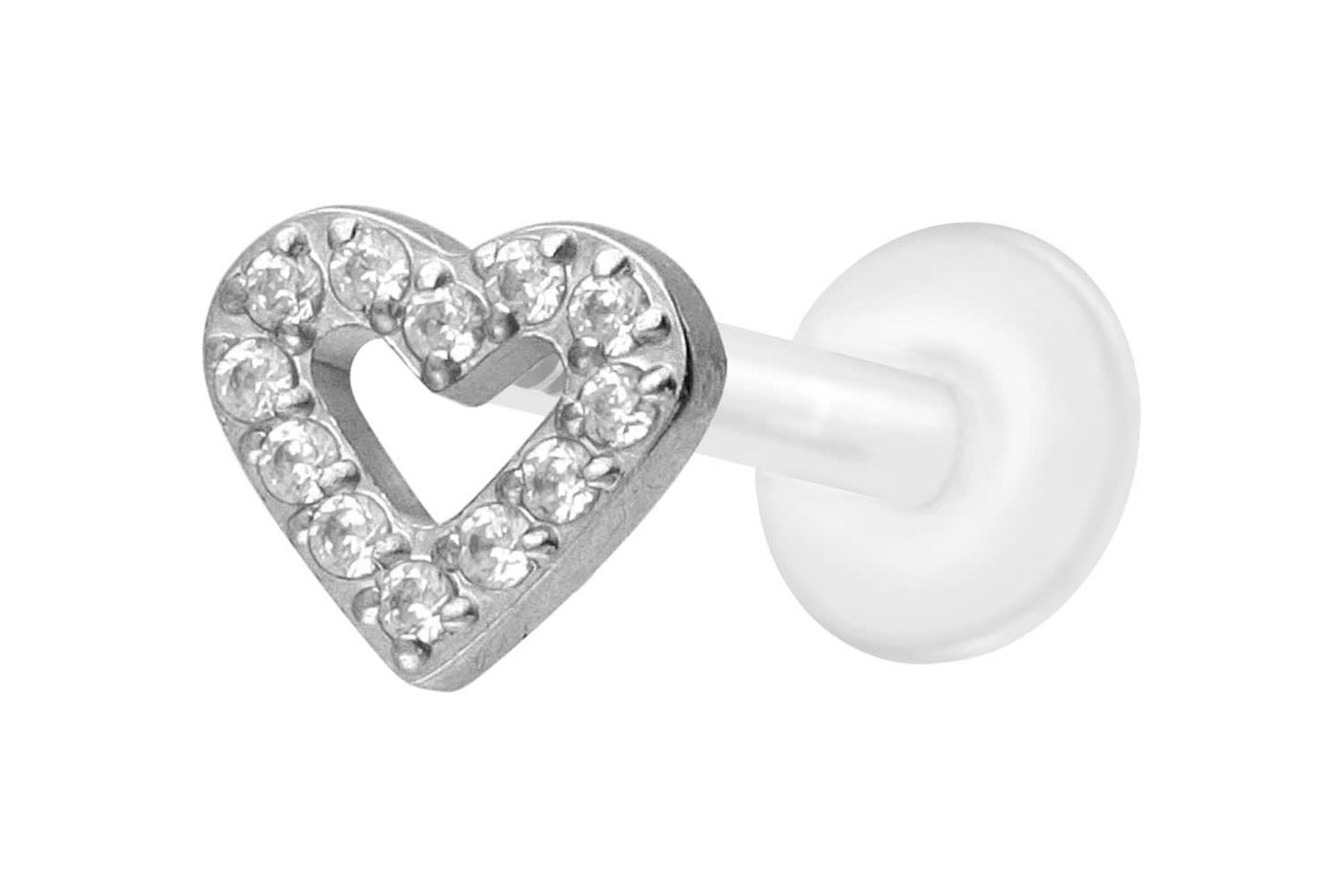 PIERCINGLINE Nasenpiercing PTFE Labret mit Innengewinde + Titan-Aufsatz KRISTALLHERZ (Labrets, 1-tlg) von PIERCINGLINE