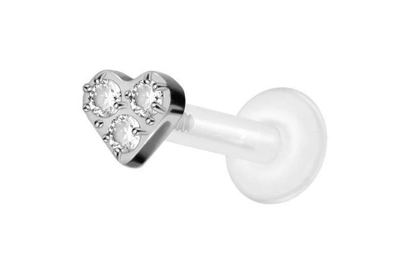 PIERCINGLINE Piercing-Set PTFE Labret mit Innengewinde + Titan-Aufsatz KRISTALLHERZ (Labrets / 1 Stk) von PIERCINGLINE