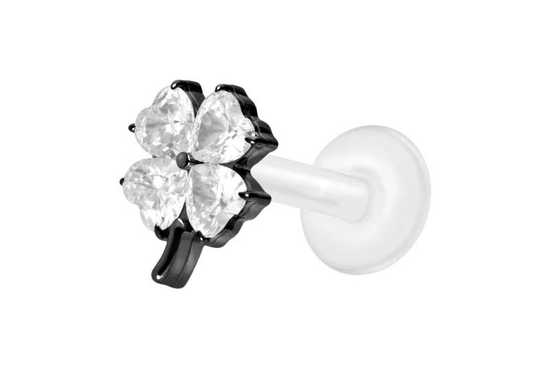 PIERCINGLINE Piercing-Set PTFE Labret mit Innengewinde + Titan-Aufsatz KRISTALLKLEEBLATT (Labrets / 1 Stk) von PIERCINGLINE