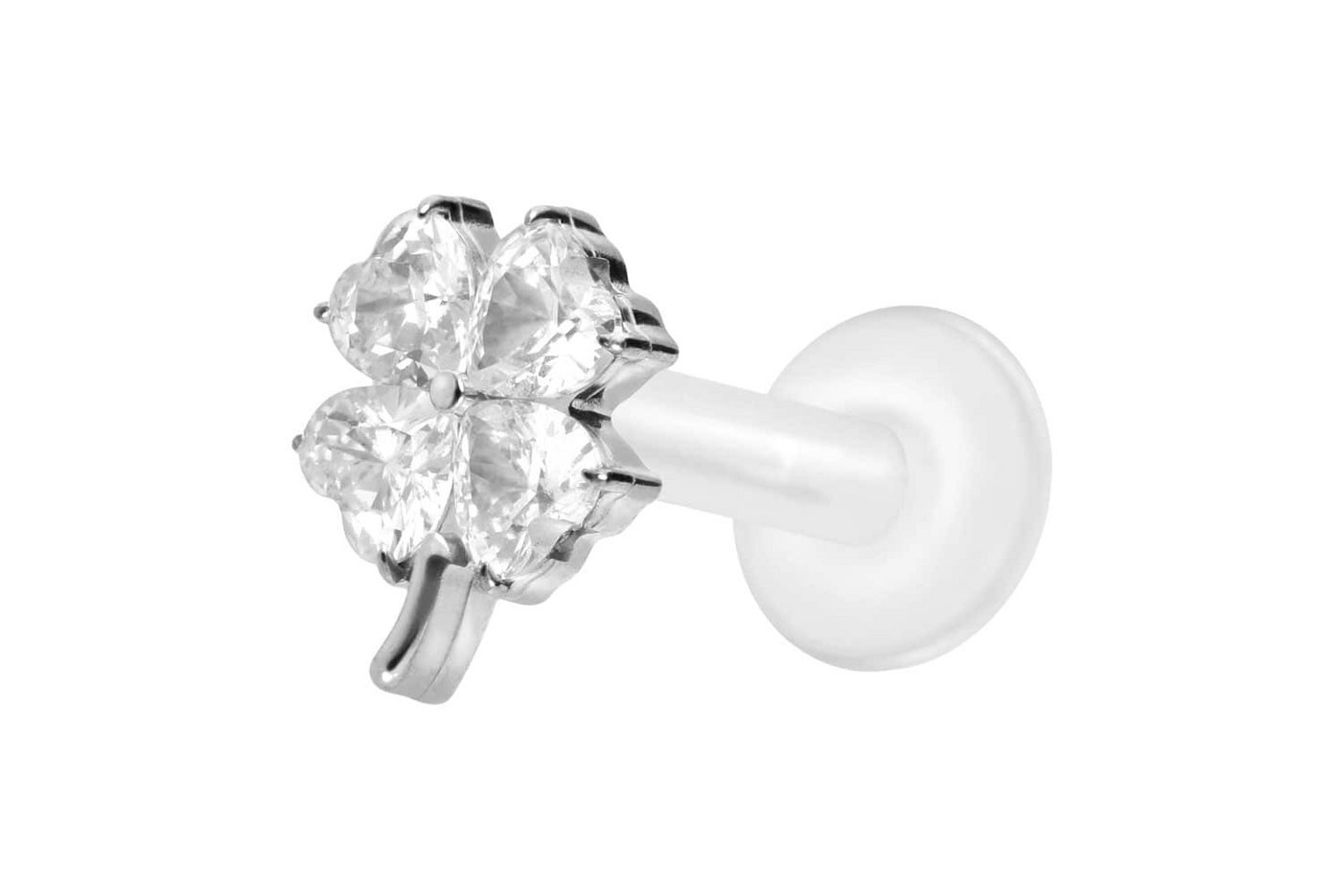 PIERCINGLINE Nasenpiercing PTFE Labret mit Innengewinde + Titan-Aufsatz KRISTALLKLEEBLATT (Labrets, 1-tlg) von PIERCINGLINE