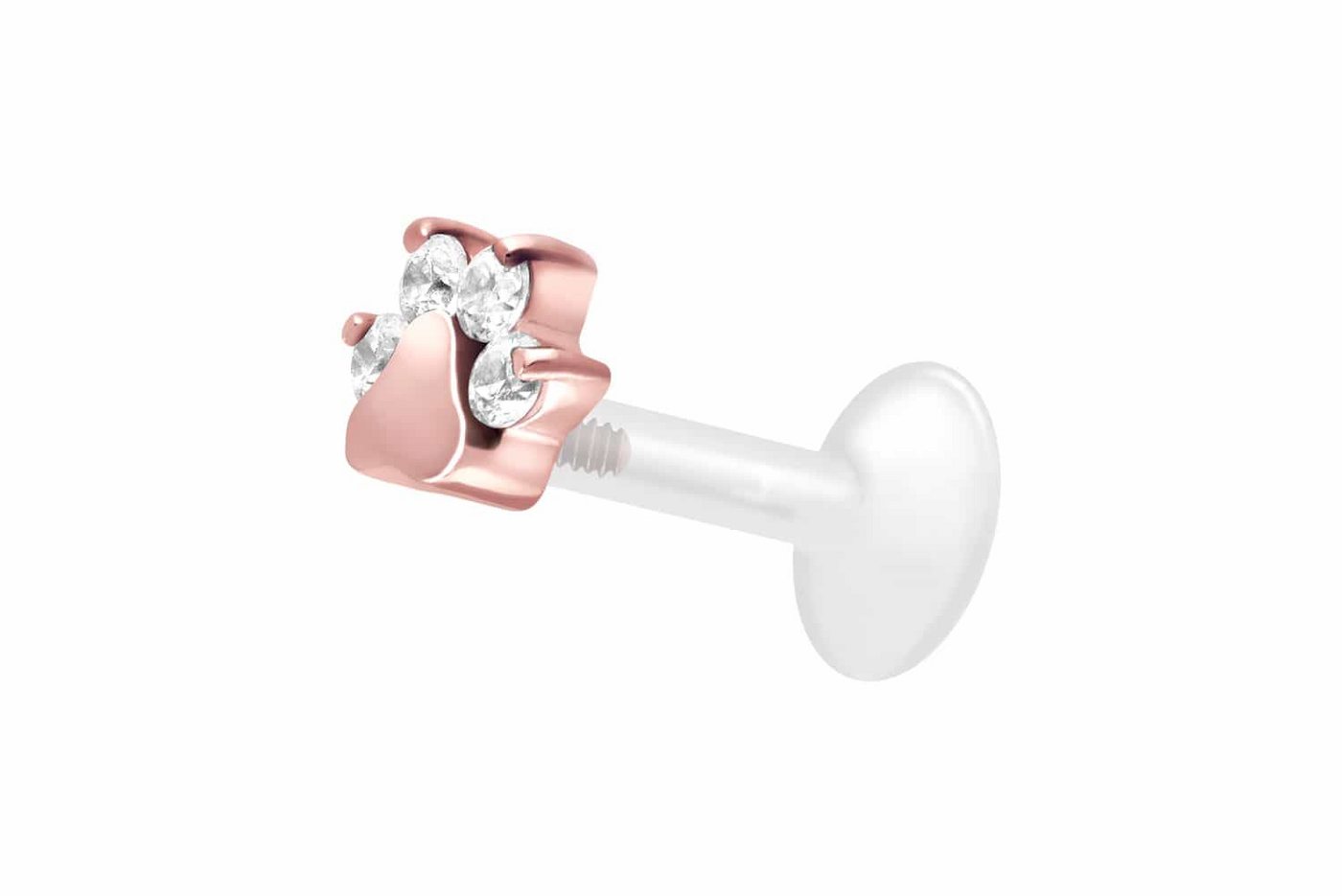 PIERCINGLINE Nasenpiercing PTFE Labret mit Innengewinde + Titan-Aufsatz KRISTALLPFOTE (Labrets, 1-tlg) von PIERCINGLINE