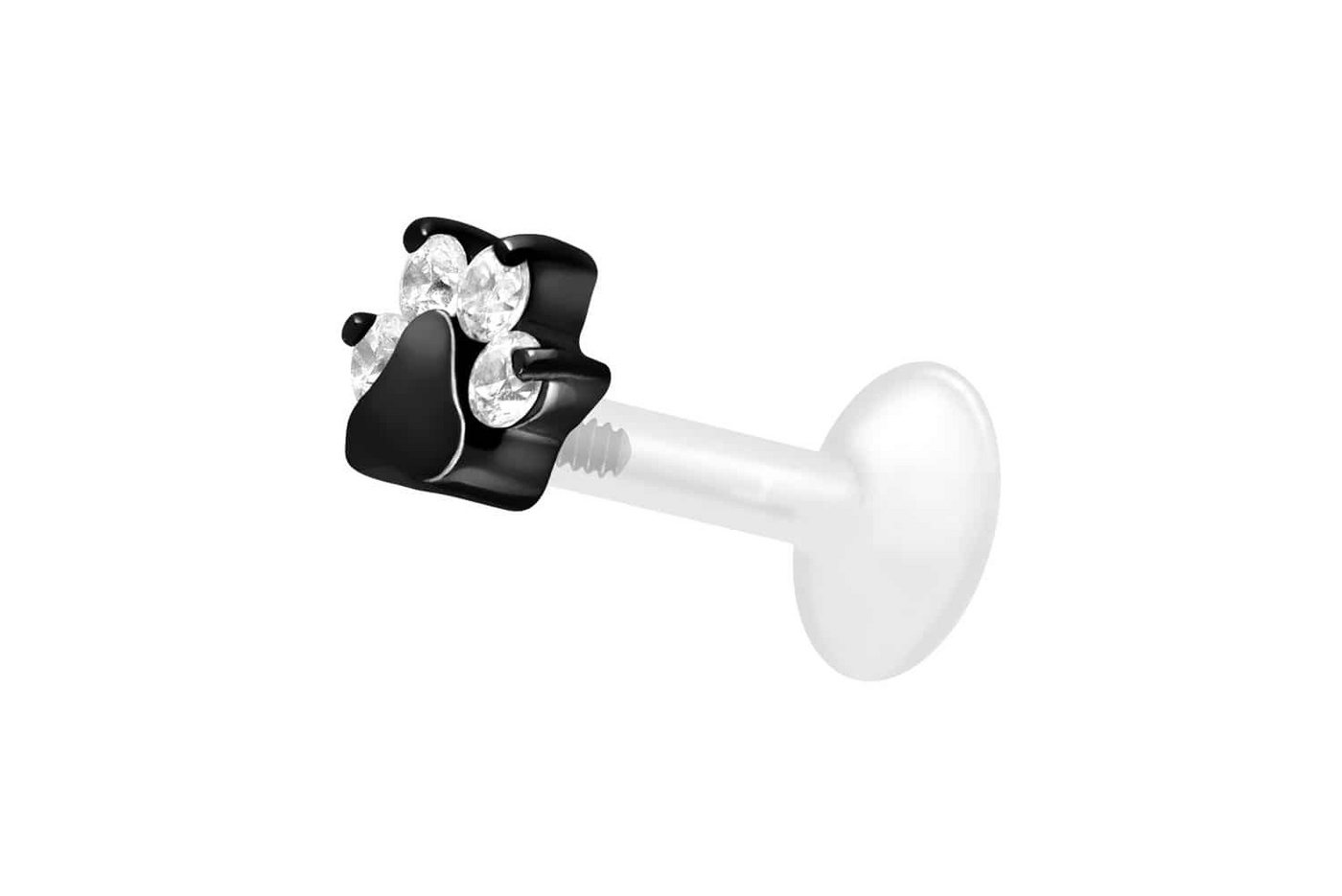 PIERCINGLINE Nasenpiercing PTFE Labret mit Innengewinde + Titan-Aufsatz KRISTALLPFOTE (Labrets, 1-tlg) von PIERCINGLINE