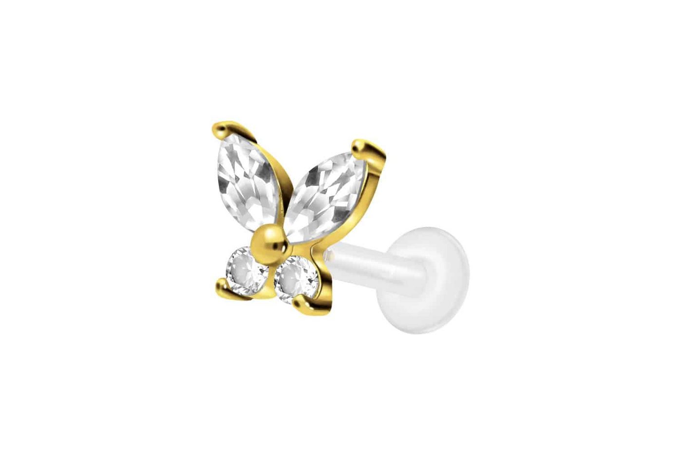 PIERCINGLINE Nasenpiercing PTFE Labret mit Innengewinde + Titan-Aufsatz KRISTALLSCHMETTERLING (Labrets, 1-tlg) von PIERCINGLINE