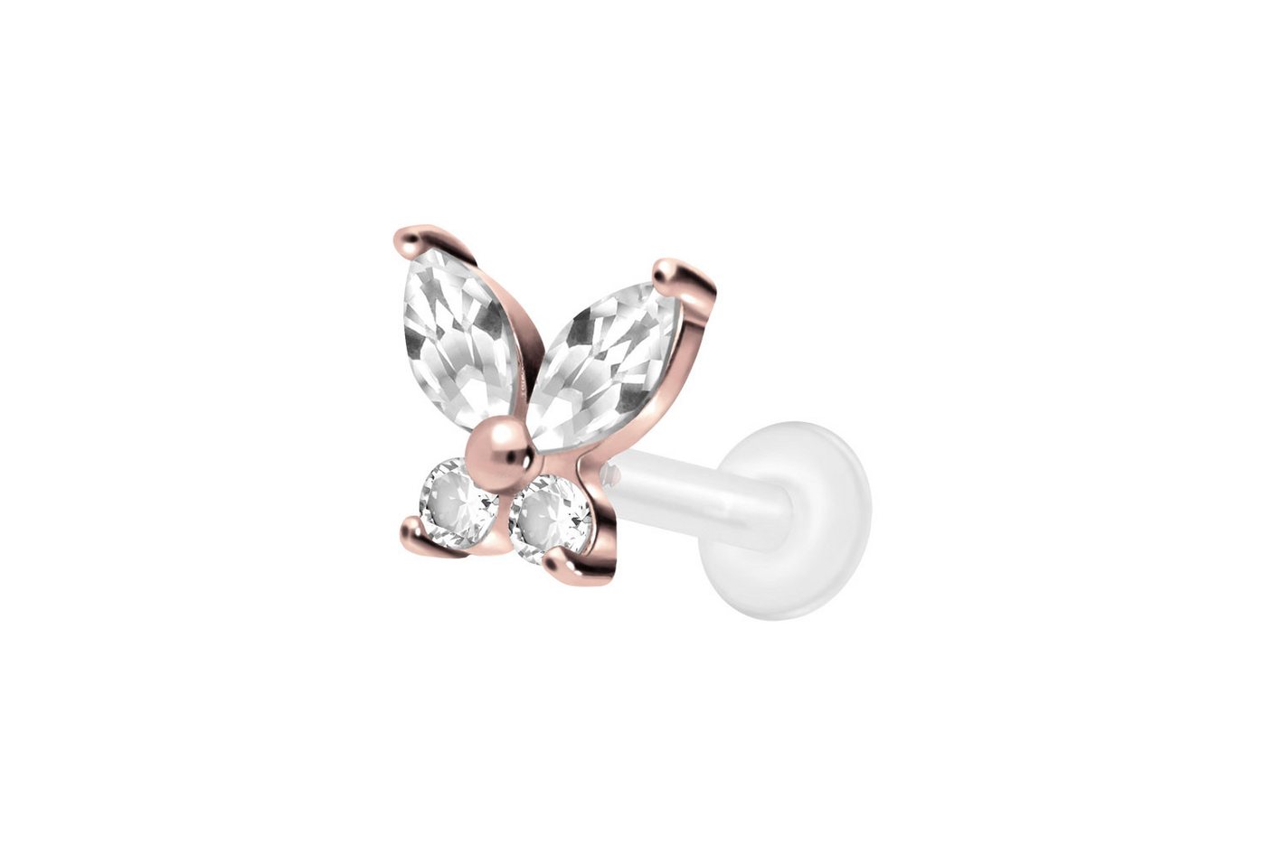 PIERCINGLINE Piercing-Set PTFE Labret mit Innengewinde + Titan-Aufsatz KRISTALLSCHMETTERLING (Labrets / 1 Stk) von PIERCINGLINE