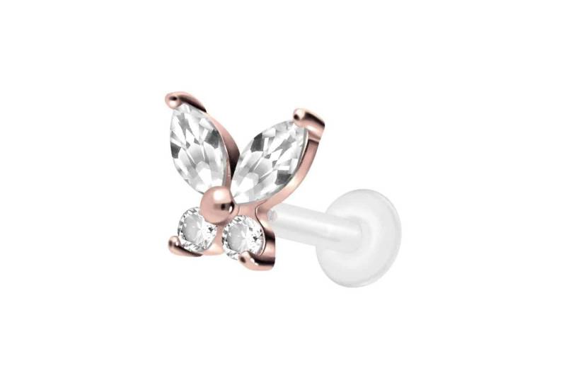 PIERCINGLINE Piercing-Set PTFE Labret mit Innengewinde + Titan-Aufsatz KRISTALLSCHMETTERLING (Labrets / 1 Stk) von PIERCINGLINE