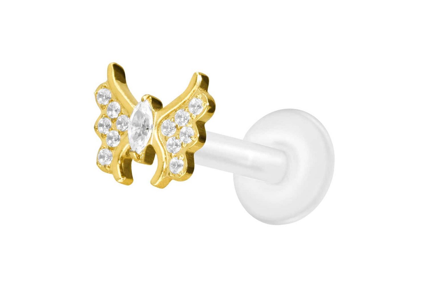 PIERCINGLINE Nasenpiercing PTFE Labret mit Innengewinde + Titan-Aufsatz KRISTALLSCHMETTERLING (Labrets, 1-tlg) von PIERCINGLINE