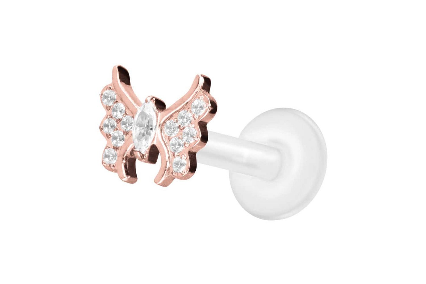 PIERCINGLINE Nasenpiercing PTFE Labret mit Innengewinde + Titan-Aufsatz KRISTALLSCHMETTERLING (Labrets, 1-tlg) von PIERCINGLINE