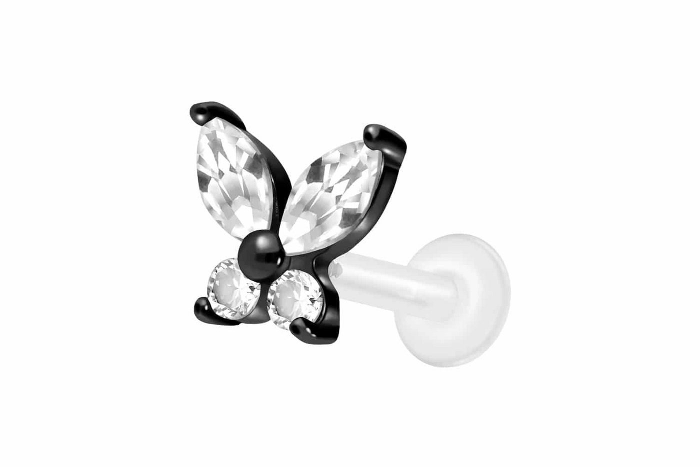 PIERCINGLINE Nasenpiercing PTFE Labret mit Innengewinde + Titan-Aufsatz KRISTALLSCHMETTERLING (Labrets, 1-tlg) von PIERCINGLINE