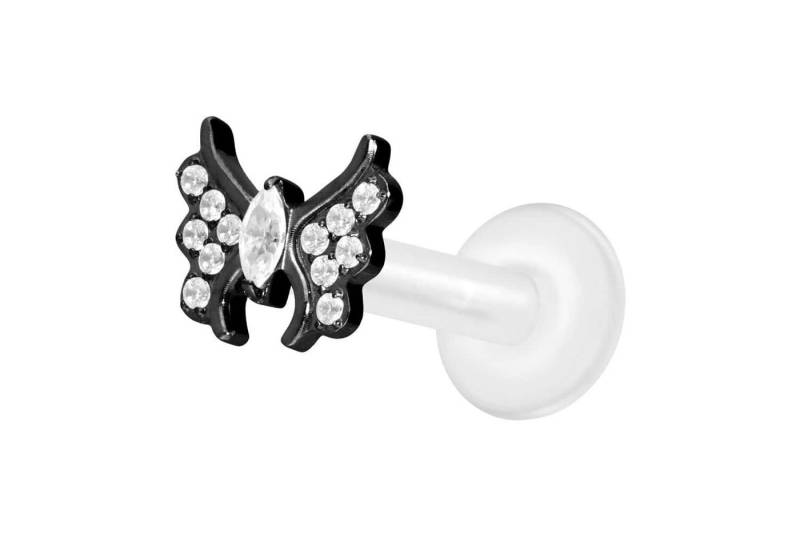 PIERCINGLINE Piercing-Set PTFE Labret mit Innengewinde + Titan-Aufsatz KRISTALLSCHMETTERLING (Labrets / 1 Stk) von PIERCINGLINE