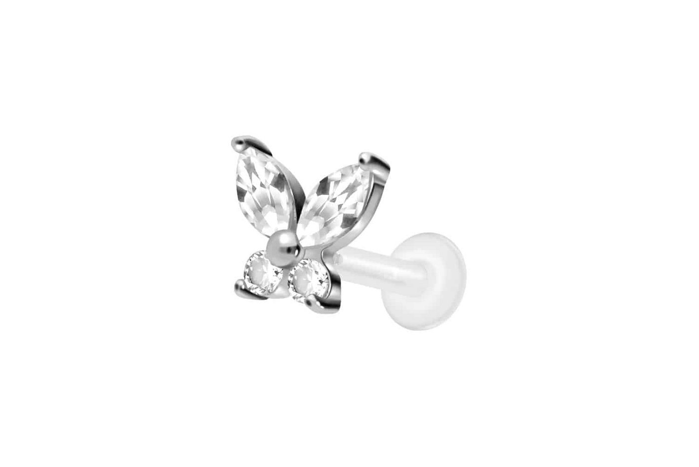 PIERCINGLINE Nasenpiercing PTFE Labret mit Innengewinde + Titan-Aufsatz KRISTALLSCHMETTERLING (Labrets, 1-tlg) von PIERCINGLINE