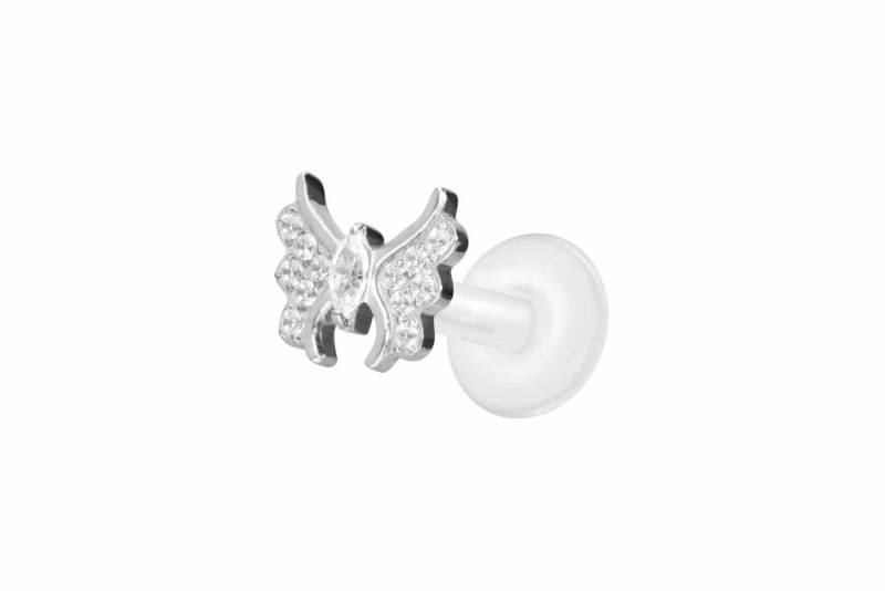 PIERCINGLINE Piercing-Set PTFE Labret mit Innengewinde + Titan-Aufsatz KRISTALLSCHMETTERLING (Labrets / 1 Stk) von PIERCINGLINE