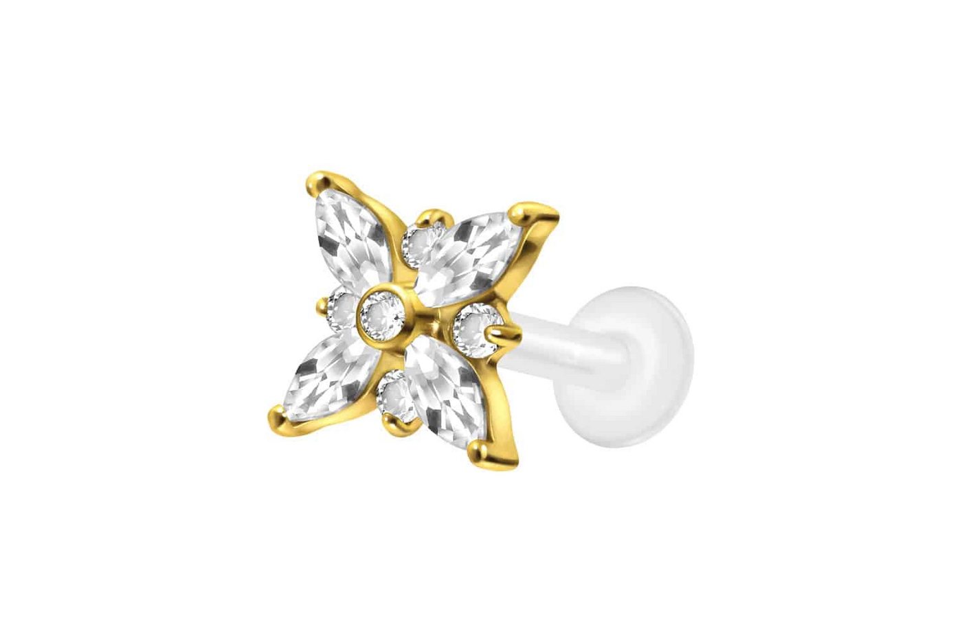 PIERCINGLINE Nasenpiercing PTFE Labret mit Innengewinde + Titan-Aufsatz KRISTALLSTERN (Labrets, 1-tlg) von PIERCINGLINE
