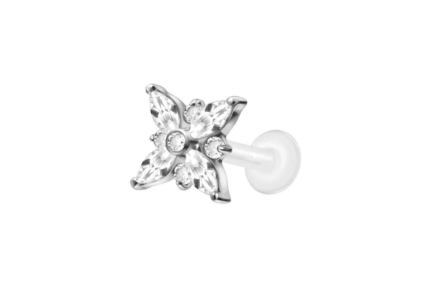 PIERCINGLINE Nasenpiercing PTFE Labret mit Innengewinde + Titan-Aufsatz KRISTALLSTERN (Labrets, 1-tlg) von PIERCINGLINE