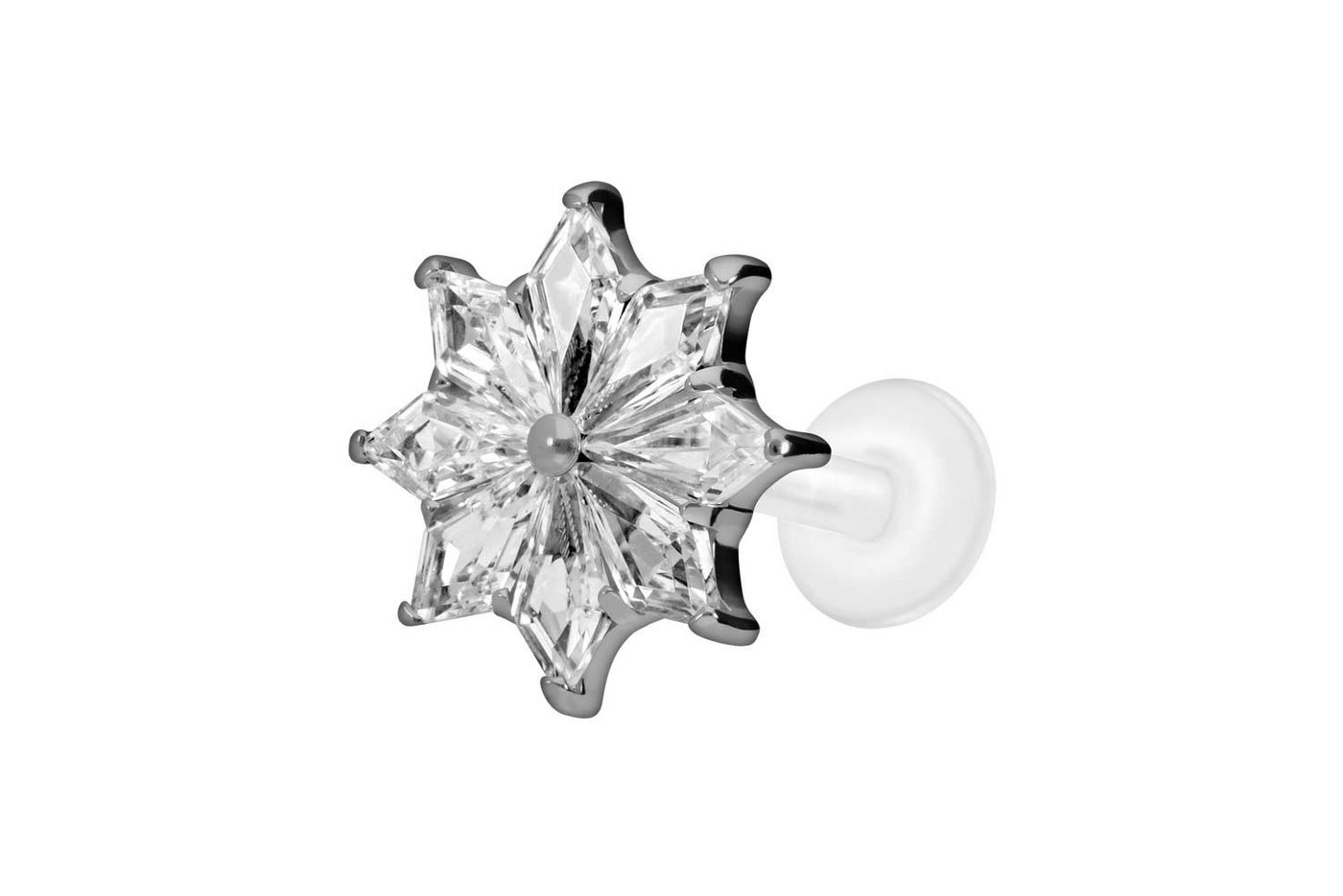 PIERCINGLINE Piercing-Set PTFE Labret mit Innengewinde + Titan-Aufsatz KRISTALLSTERN (Labrets / 1 Stk) von PIERCINGLINE