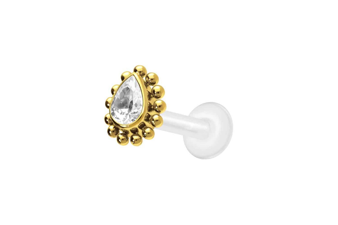 PIERCINGLINE Nasenpiercing PTFE Labret mit Innengewinde + Titan-Aufsatz KRISTALLTROPFEN + KUGELN (Labrets, 1-tlg) von PIERCINGLINE