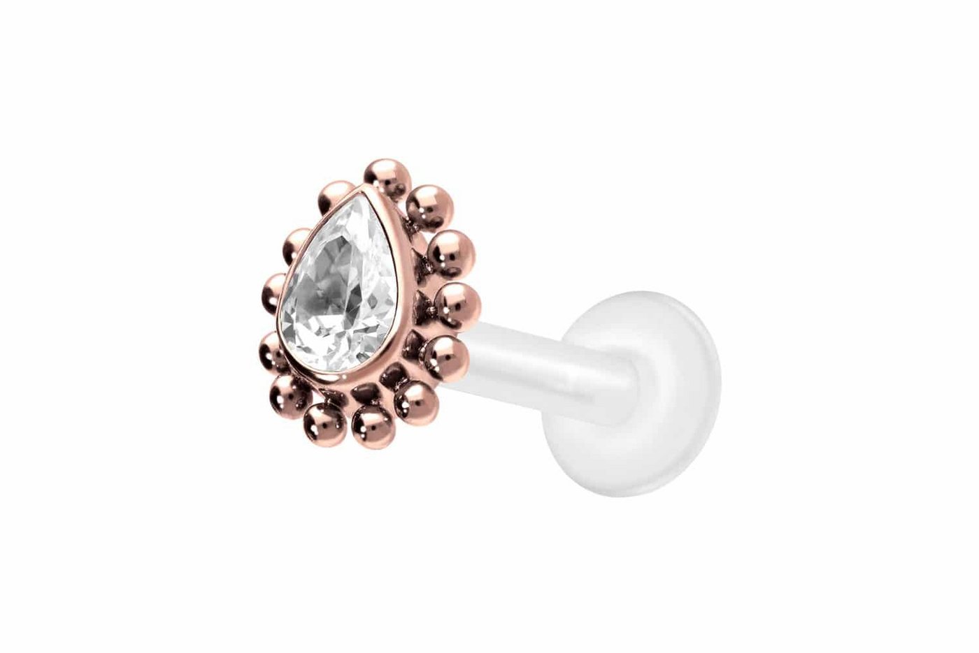 PIERCINGLINE Nasenpiercing PTFE Labret mit Innengewinde + Titan-Aufsatz KRISTALLTROPFEN + KUGELN (Labrets, 1-tlg) von PIERCINGLINE