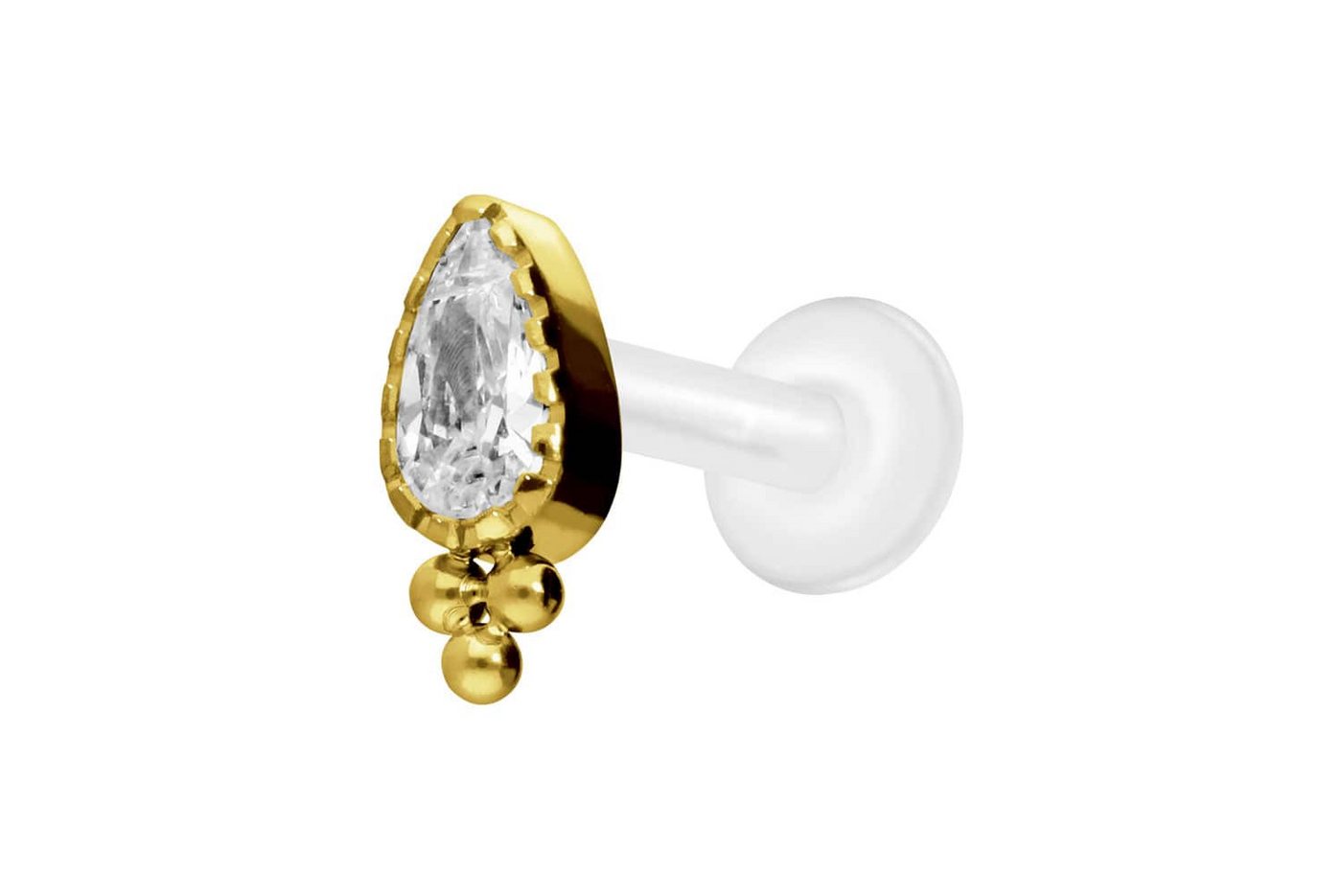 PIERCINGLINE Nasenpiercing PTFE Labret mit Innengewinde + Titan-Aufsatz KRISTALLTROPFEN + KUGELN (Labrets, 1-tlg) von PIERCINGLINE