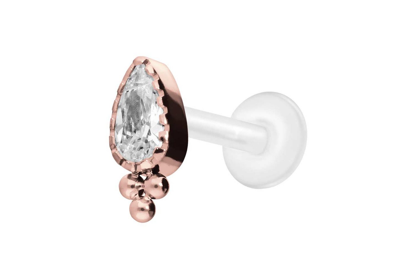 PIERCINGLINE Nasenpiercing PTFE Labret mit Innengewinde + Titan-Aufsatz KRISTALLTROPFEN + KUGELN (Labrets, 1-tlg) von PIERCINGLINE
