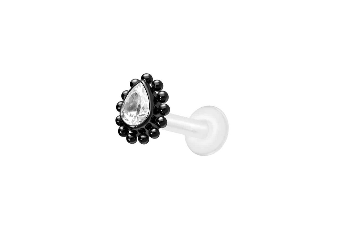PIERCINGLINE Nasenpiercing PTFE Labret mit Innengewinde + Titan-Aufsatz KRISTALLTROPFEN + KUGELN (Labrets, 1-tlg) von PIERCINGLINE