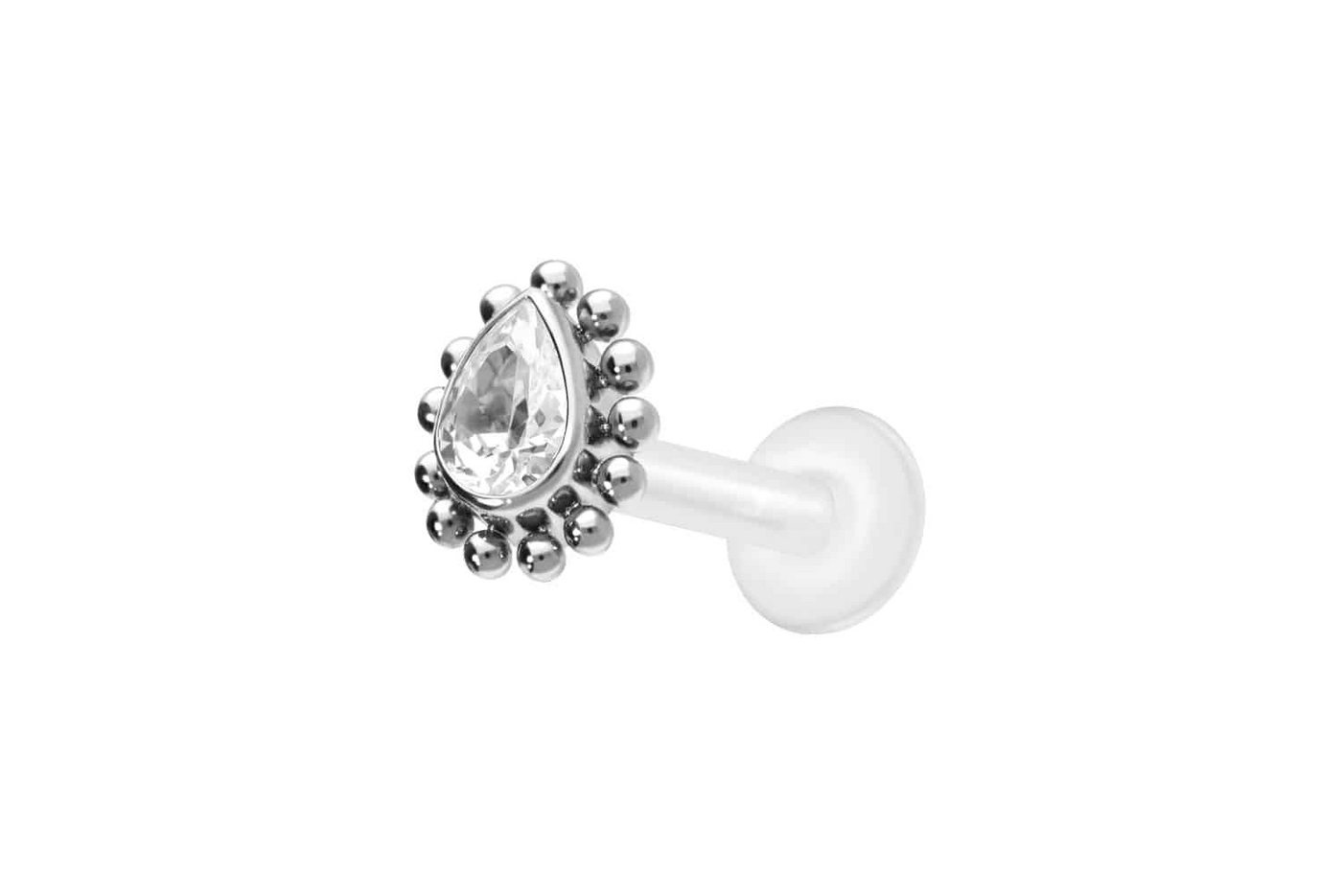 PIERCINGLINE Piercing-Set PTFE Labret mit Innengewinde + Titan-Aufsatz KRISTALLTROPFEN + KUGELN (Labrets / 1 Stk) von PIERCINGLINE