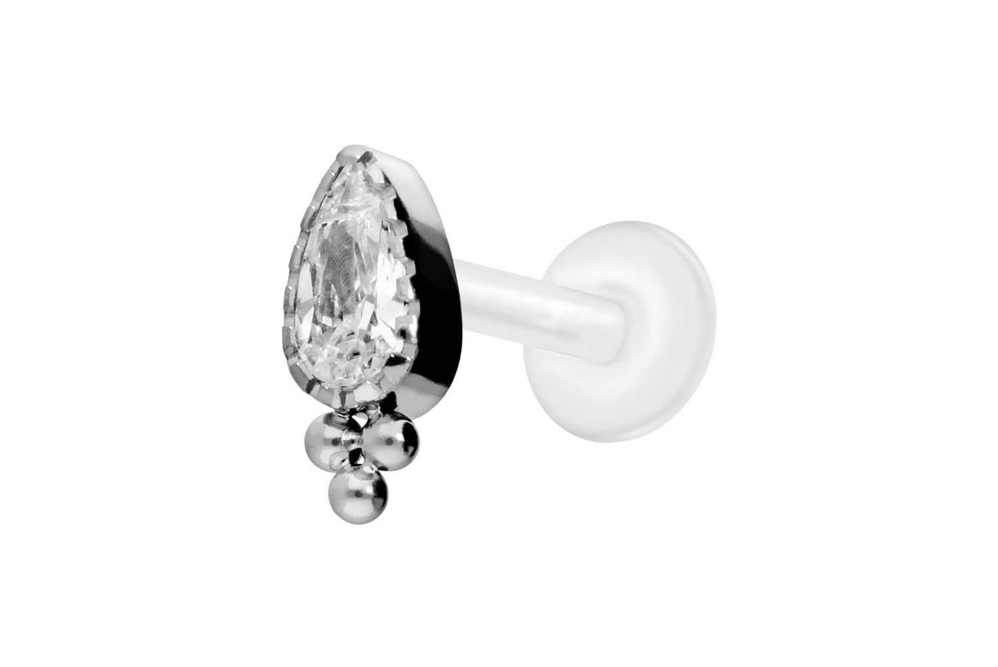 PIERCINGLINE Nasenpiercing PTFE Labret mit Innengewinde + Titan-Aufsatz KRISTALLTROPFEN + KUGELN (Labrets, 1-tlg) von PIERCINGLINE
