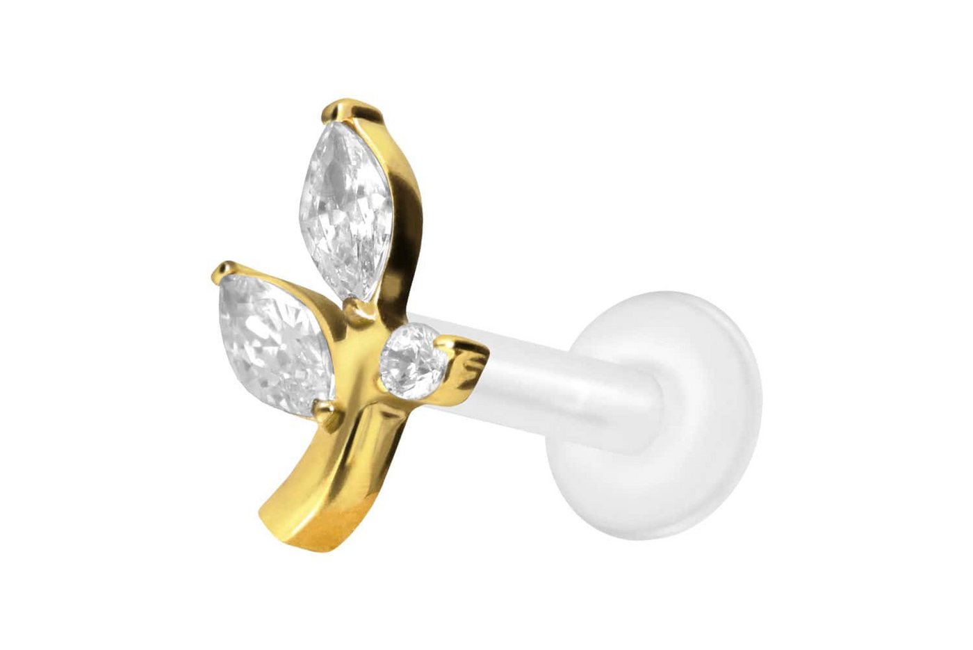 PIERCINGLINE Nasenpiercing PTFE Labret mit Innengewinde + Titan-Aufsatz KRISTALLZWEIG (Labrets, 1-tlg) von PIERCINGLINE