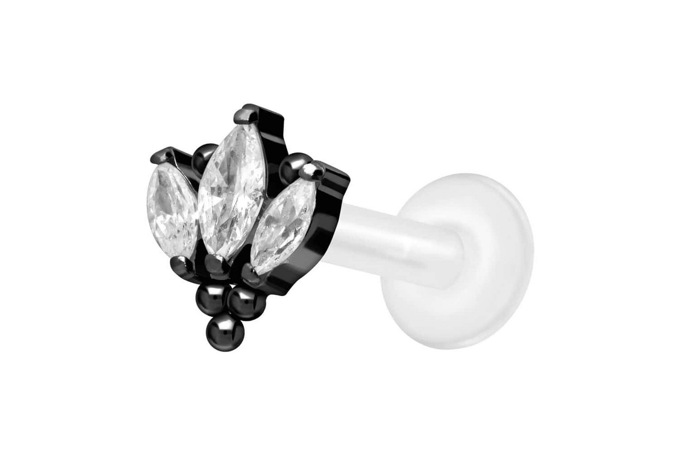 PIERCINGLINE Piercing-Set PTFE Labret mit Innengewinde + Titan-Aufsatz LOTUSBLÜTE + KUGELN (Labrets / 1 Stk) von PIERCINGLINE