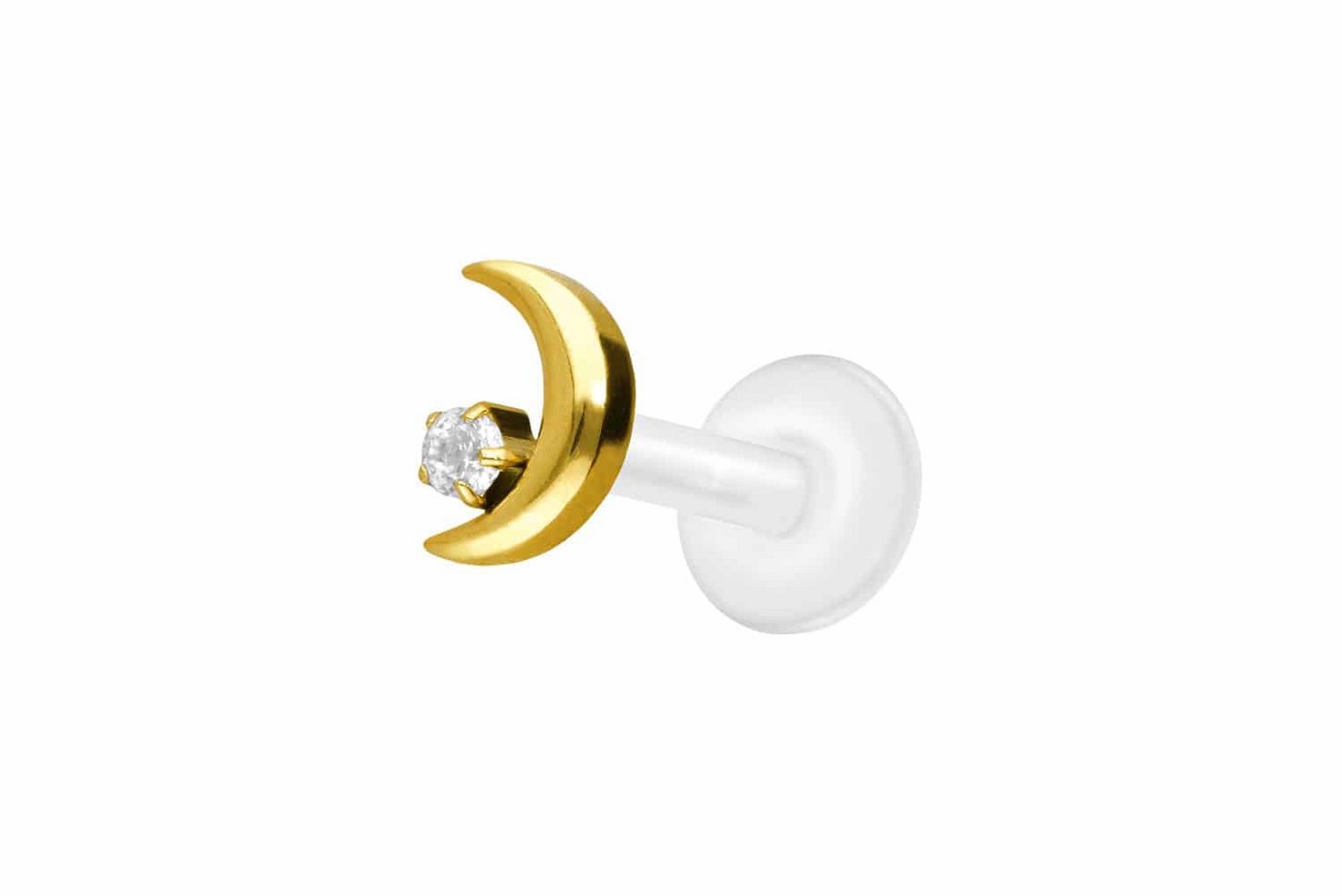 PIERCINGLINE Nasenpiercing PTFE Labret mit Innengewinde + Titan-Aufsatz MOND + KRISTALL (Labrets, 1-tlg) von PIERCINGLINE