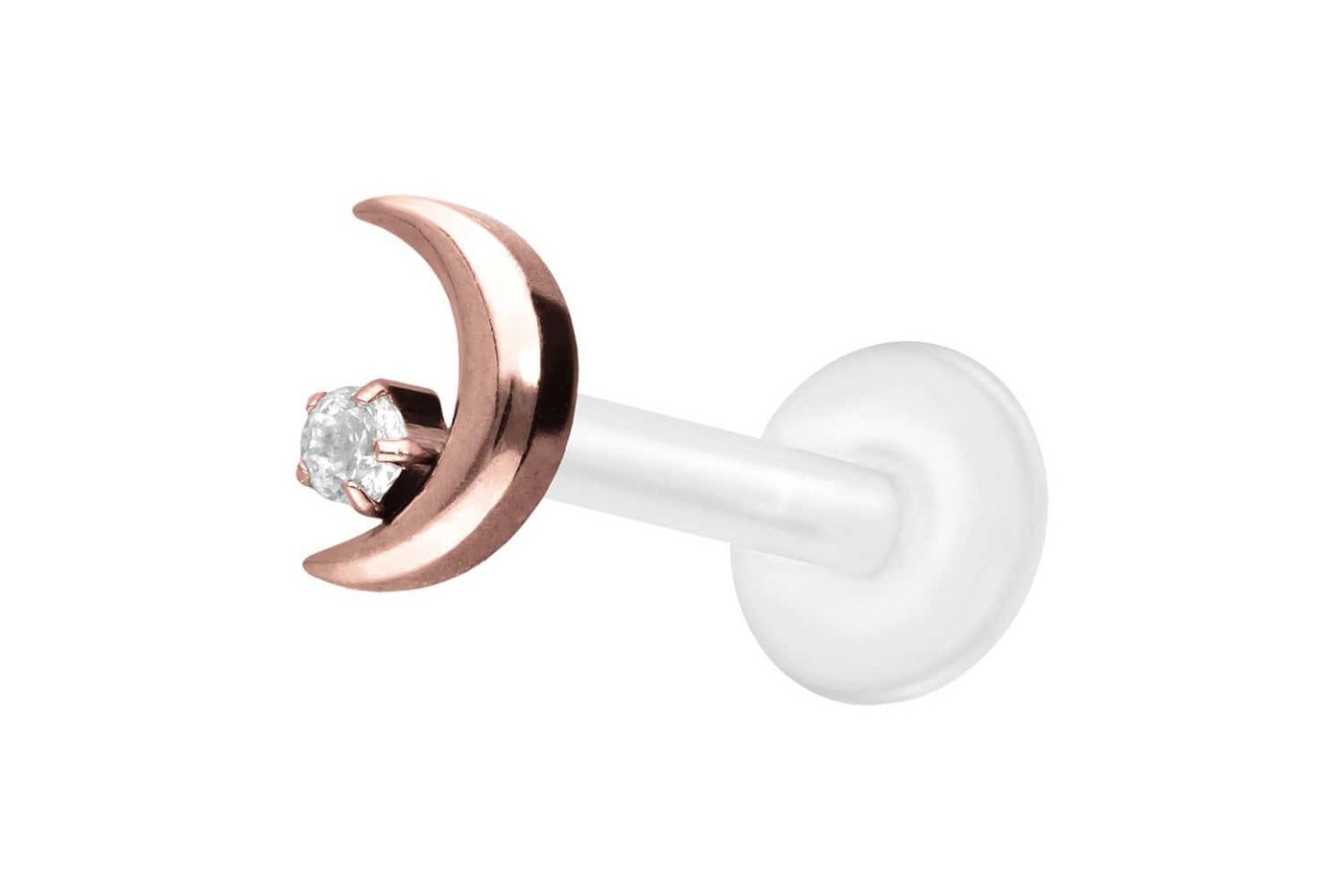 PIERCINGLINE Nasenpiercing PTFE Labret mit Innengewinde + Titan-Aufsatz MOND + KRISTALL (Labrets, 1-tlg) von PIERCINGLINE