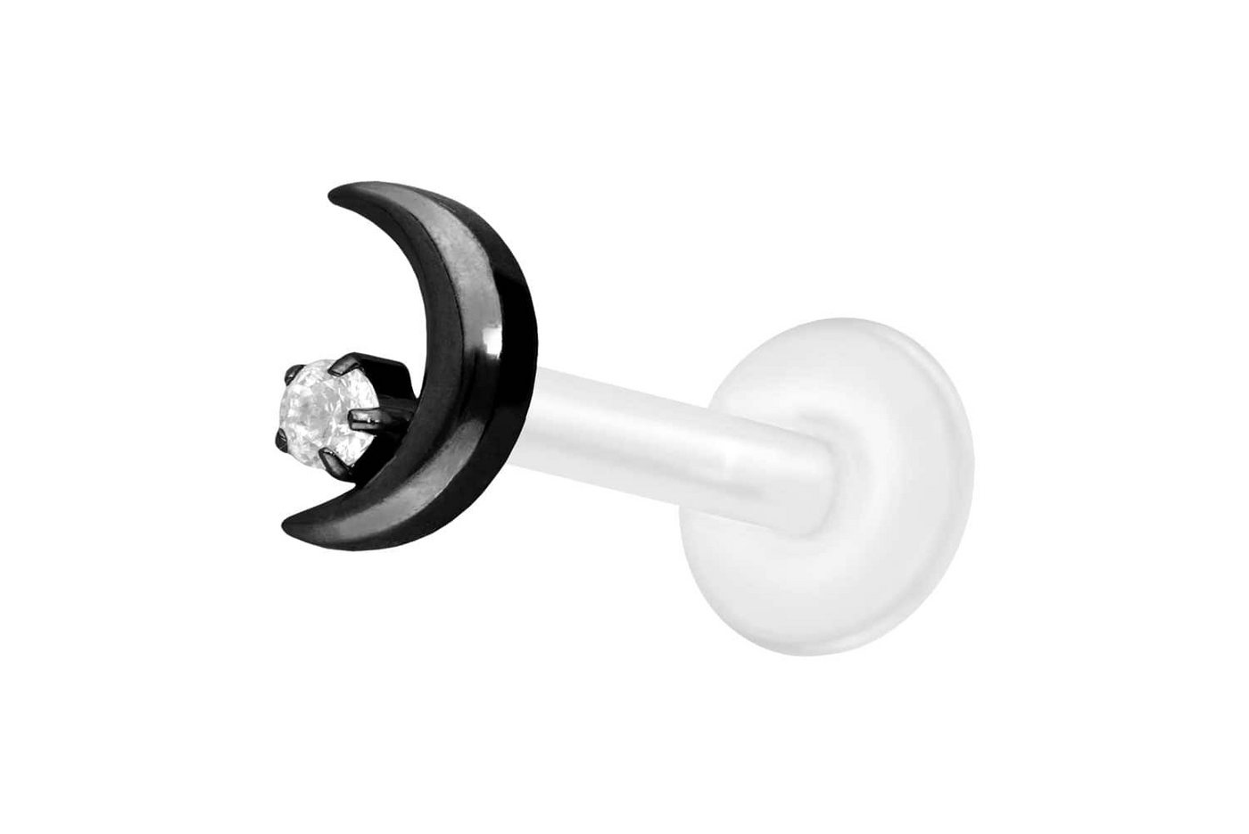 PIERCINGLINE Nasenpiercing PTFE Labret mit Innengewinde + Titan-Aufsatz MOND + KRISTALL (Labrets, 1-tlg) von PIERCINGLINE