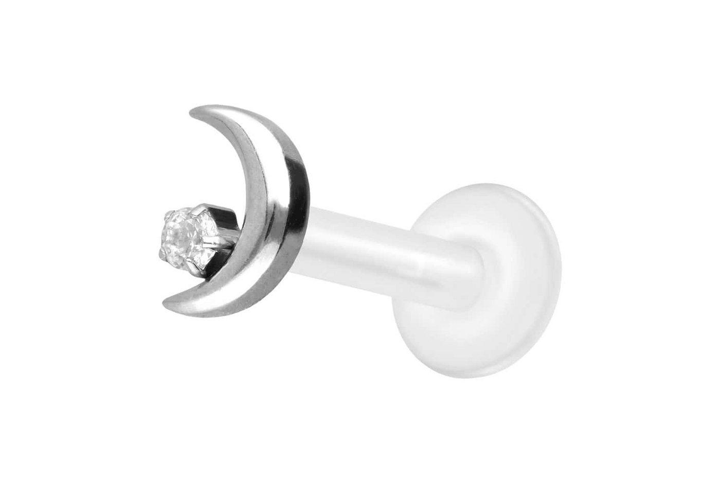 PIERCINGLINE Nasenpiercing PTFE Labret mit Innengewinde + Titan-Aufsatz MOND + KRISTALL (Labrets, 1-tlg) von PIERCINGLINE
