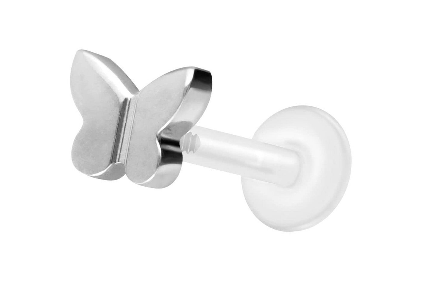 PIERCINGLINE Nasenpiercing PTFE Labret mit Innengewinde + Titan-Aufsatz SCHMETTERLING (Labrets, 1-tlg) von PIERCINGLINE