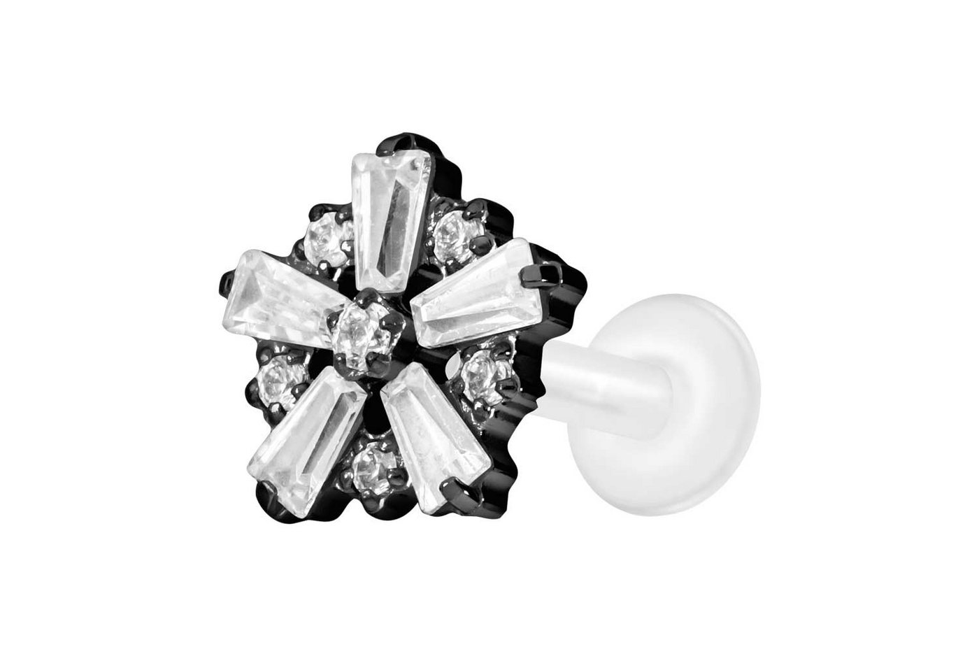 PIERCINGLINE Piercing-Set PTFE Labret mit Innengewinde + Titan-Aufsatz SCHNEEFLOCKE (Labrets / 1 Stk) von PIERCINGLINE