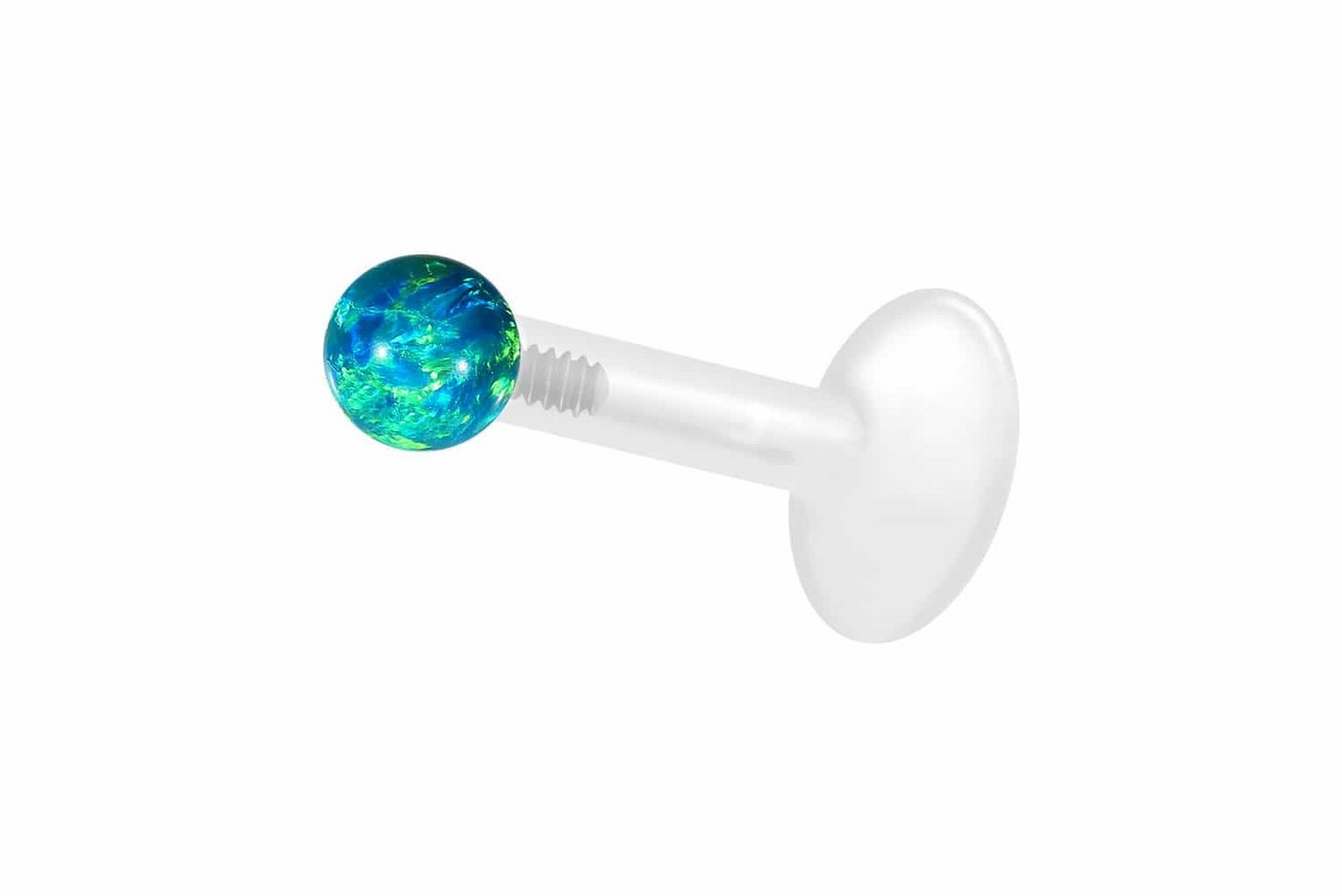 PIERCINGLINE Piercing-Set PTFE Labret mit Innengewinde + Titan-Aufsatz SYNTHETISCHER OPAL (Labrets / 1 Stk) von PIERCINGLINE