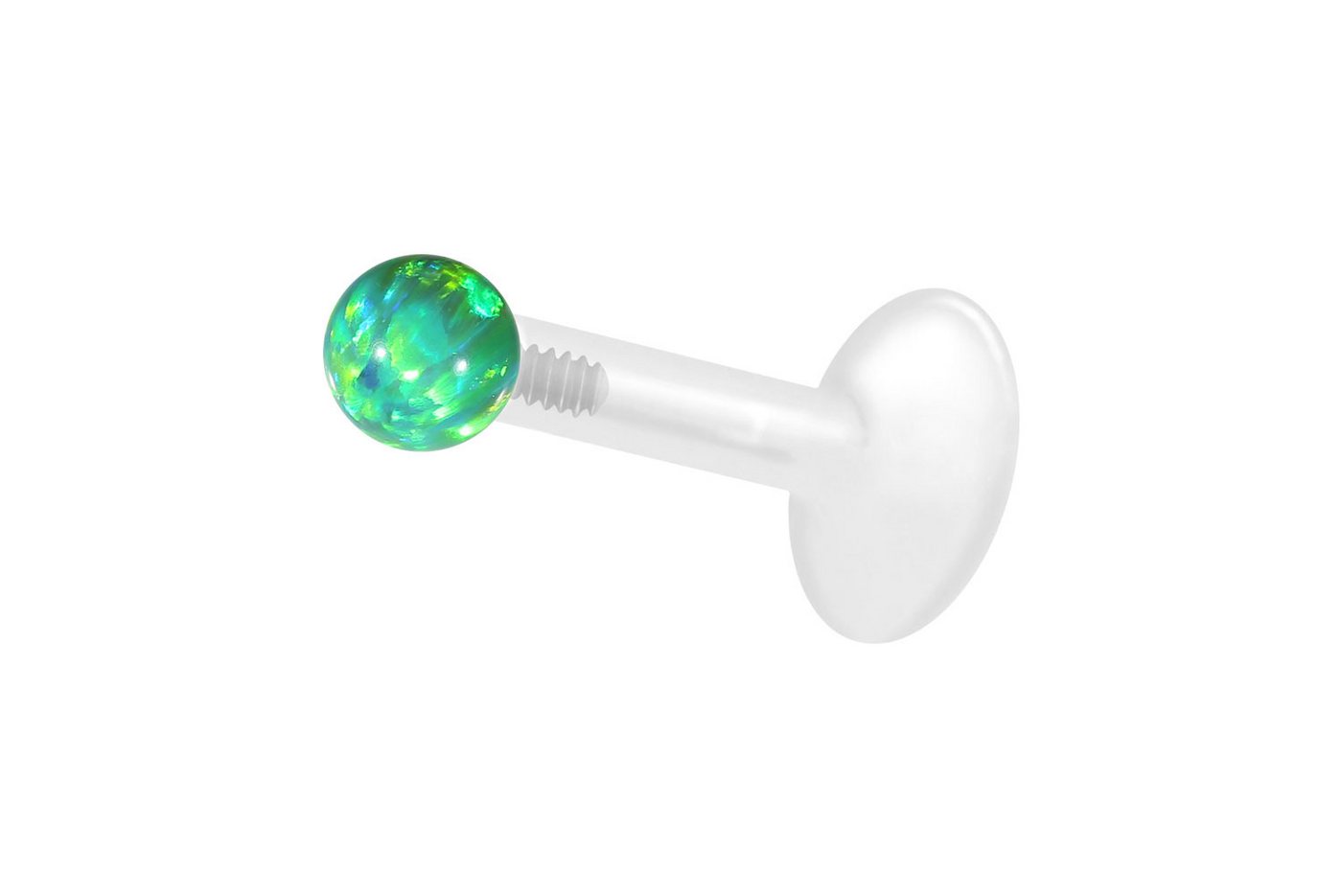 PIERCINGLINE Piercing-Set PTFE Labret mit Innengewinde + Titan-Aufsatz SYNTHETISCHER OPAL (Labrets / 1 Stk) von PIERCINGLINE