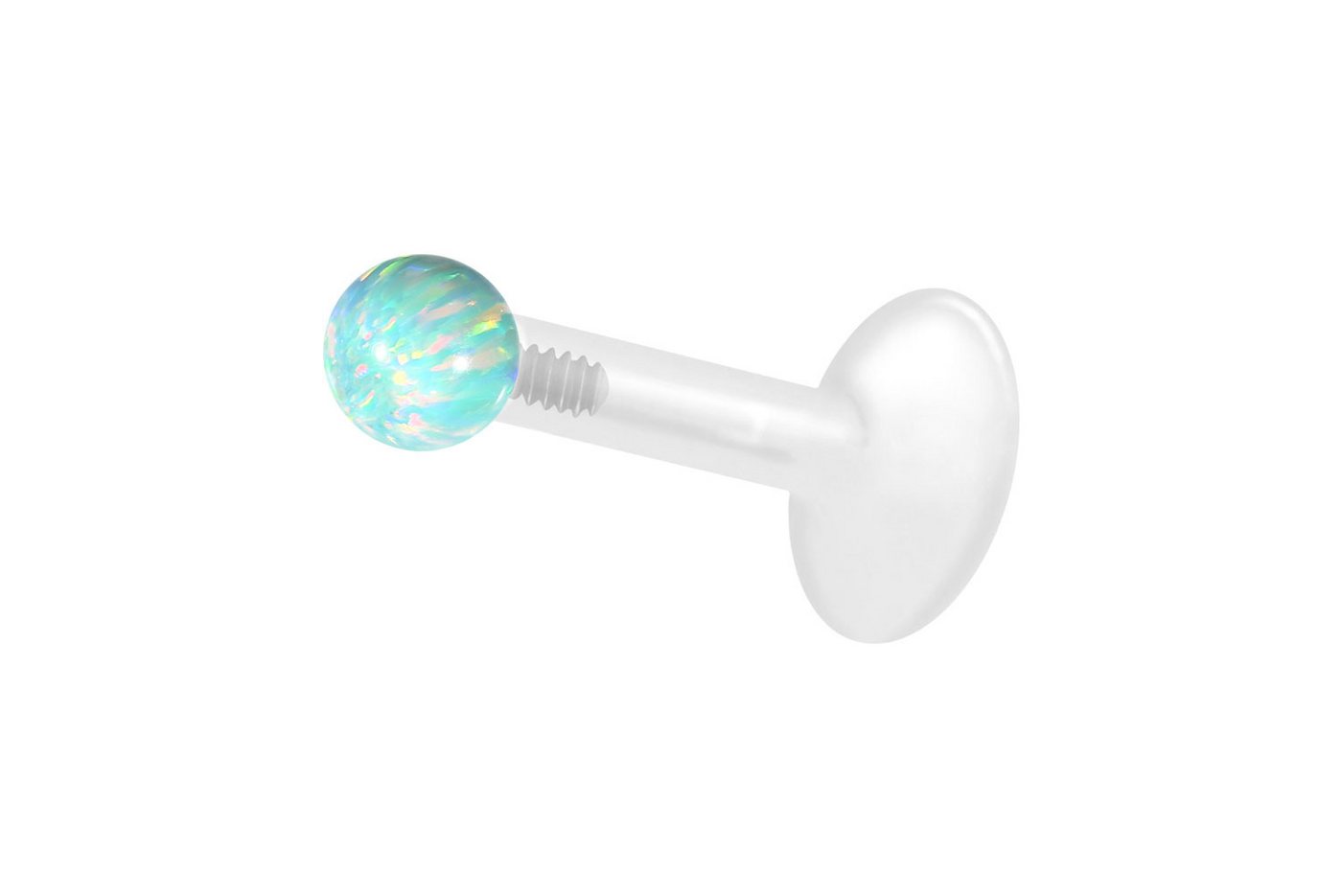 PIERCINGLINE Piercing-Set PTFE Labret mit Innengewinde + Titan-Aufsatz SYNTHETISCHER OPAL (Labrets / 1 Stk) von PIERCINGLINE