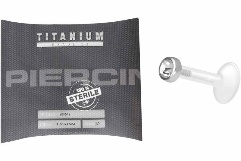 PIERCINGLINE Piercing-Set Sterilisiertes PMFK Labret mit Innengewinde + Titan-Disc KRISTALL (Labrets / 1 Stk) von PIERCINGLINE