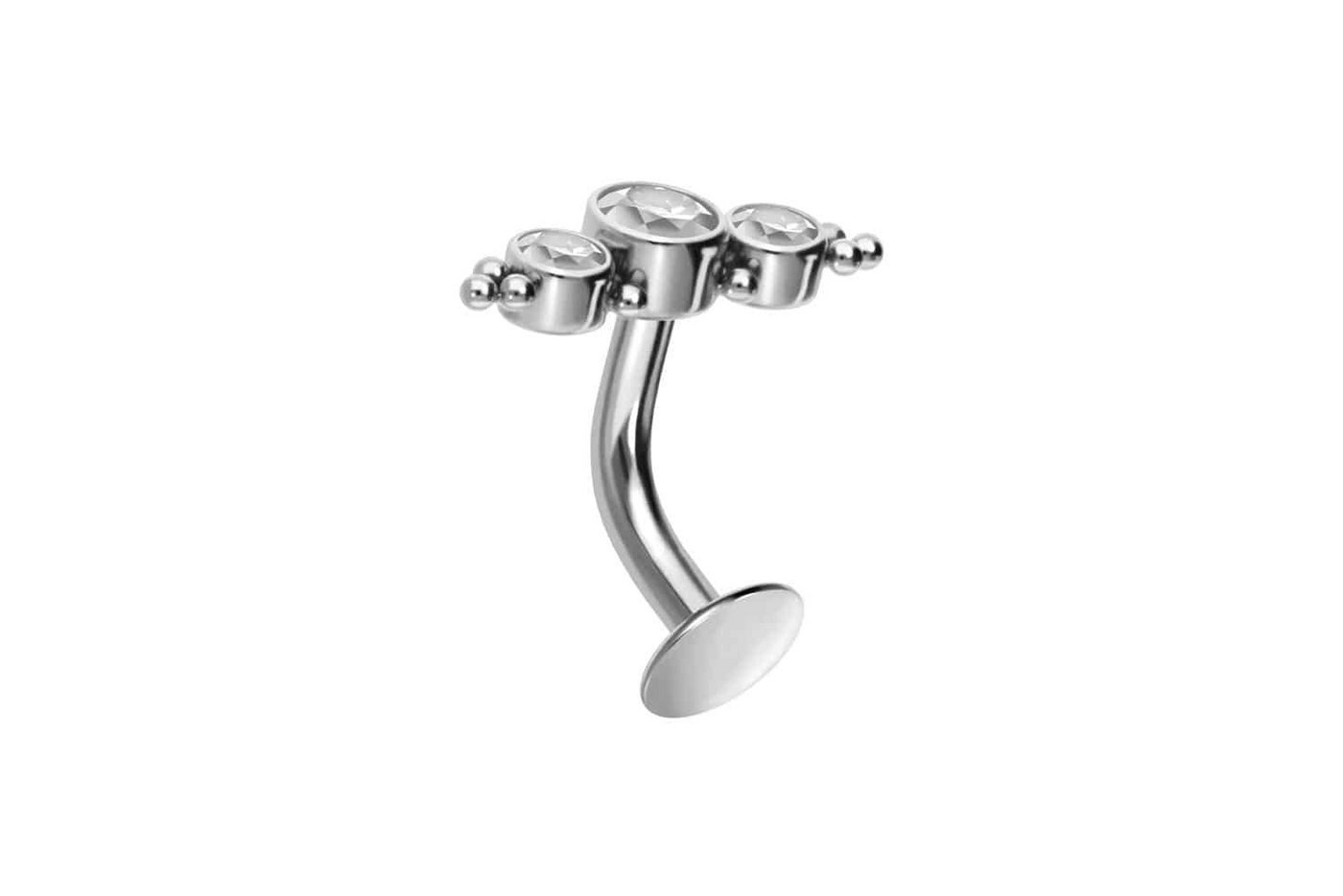 PIERCINGLINE Bauchnabelpiercing Titan Bauchnabel Labret gebogen mit Push Fit 3 KRISTALLE + KUGELN (Labrets / 1 Stk) von PIERCINGLINE