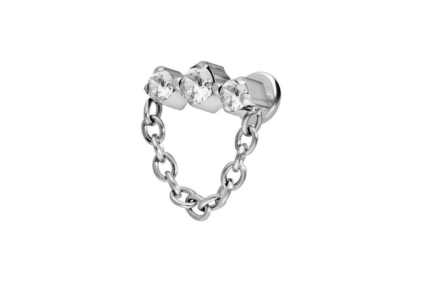 PIERCINGLINE Piercing-Set Titan Labret mit Innengewinde 3 EINGEFASSTE KRISTALLE + KETTE (Labrets, 1-tlg) von PIERCINGLINE