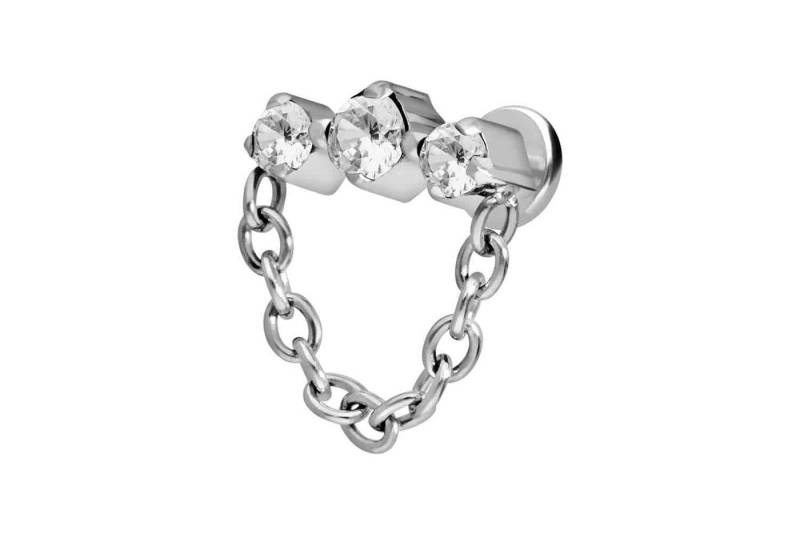 PIERCINGLINE Piercing-Set Titan Labret mit Innengewinde 3 EINGEFASSTE KRISTALLE + KETTE (Labrets / 1 Stk) von PIERCINGLINE