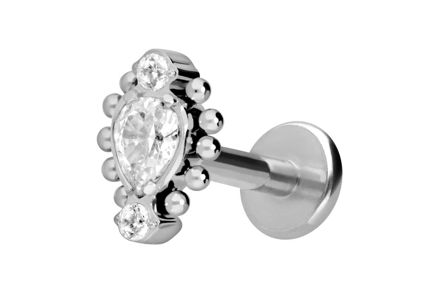 PIERCINGLINE Piercing-Set Titan Labret mit Innengewinde 3 EINGEFASSTE KRISTALLE + KUGELN (Labrets / 1 Stk) von PIERCINGLINE