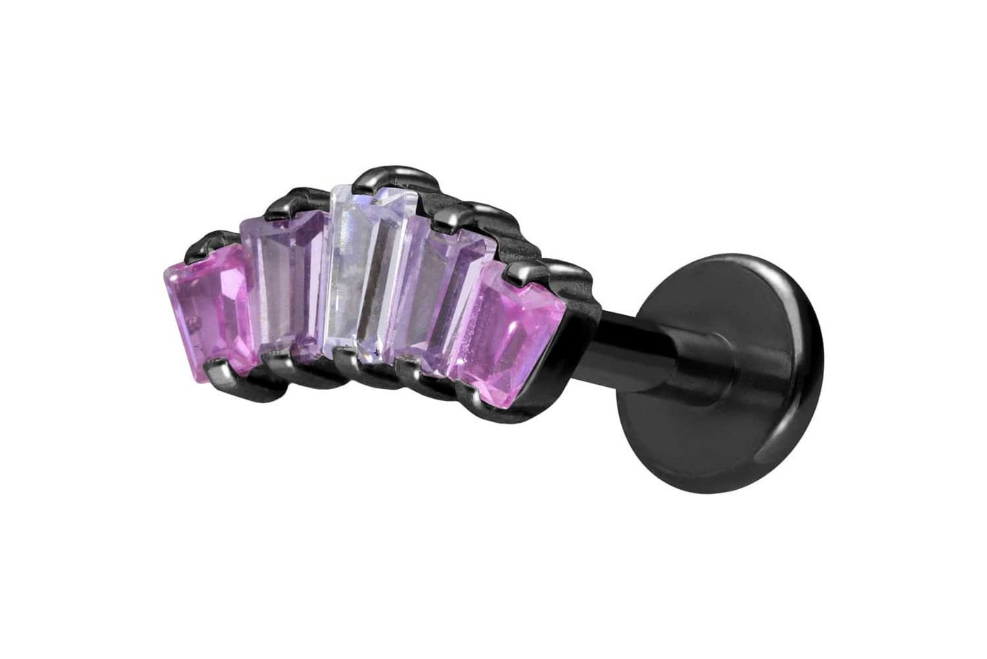 PIERCINGLINE Piercing-Set Titan Labret mit Innengewinde 5 EINGEFASSTE KRISTALLRECHTECKE (Labrets / 1 Stk) von PIERCINGLINE