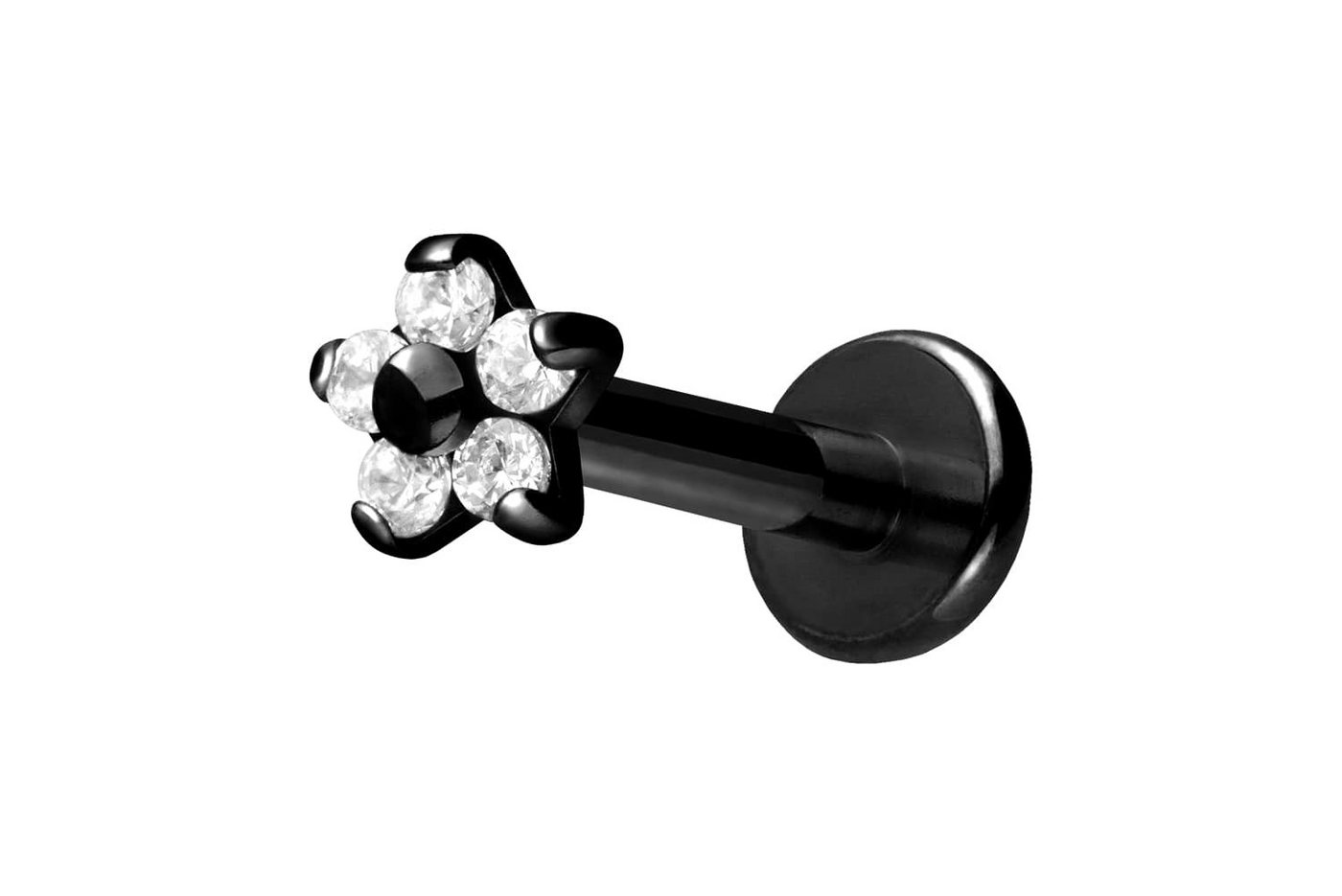 PIERCINGLINE Piercing-Set Titan Labret mit Innengewinde BLUME MIT 5 KRISTALLEN (Labrets / 1 Stk) von PIERCINGLINE