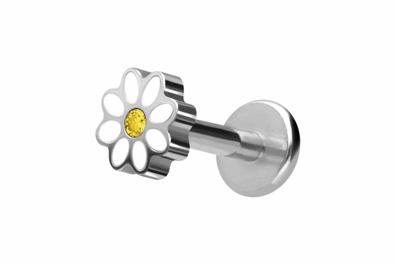 PIERCINGLINE Piercing-Set Titan Labret mit Innengewinde GÄNSEBLÜMCHEN + KRISTALL (Labrets / 1 Stk) von PIERCINGLINE