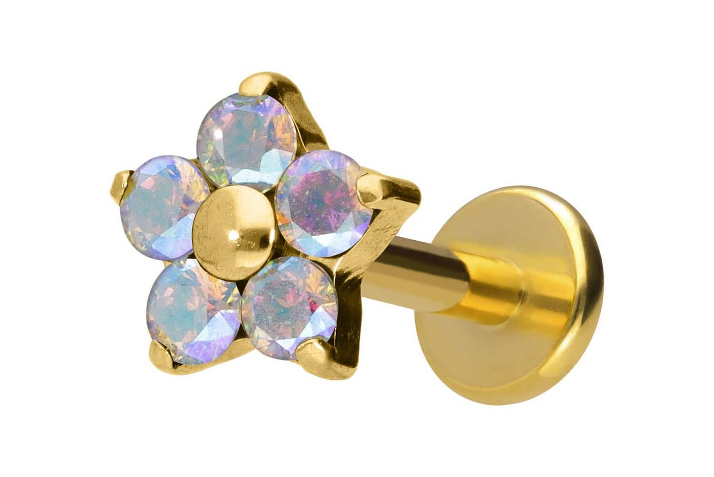 PIERCINGLINE Piercing-Set Titan Labret mit Innengewinde KRISTALLBLUME (Labrets / 1 Stk) von PIERCINGLINE