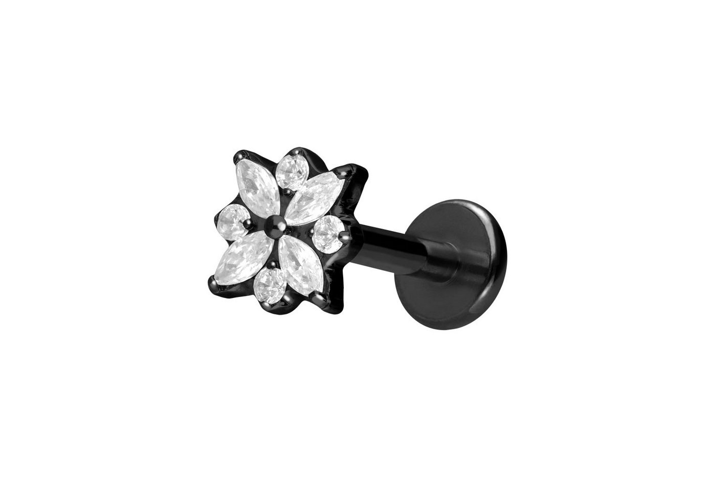 PIERCINGLINE Piercing-Set Titan Labret mit Innengewinde KRISTALLBLUME (Labrets / 1 Stk) von PIERCINGLINE