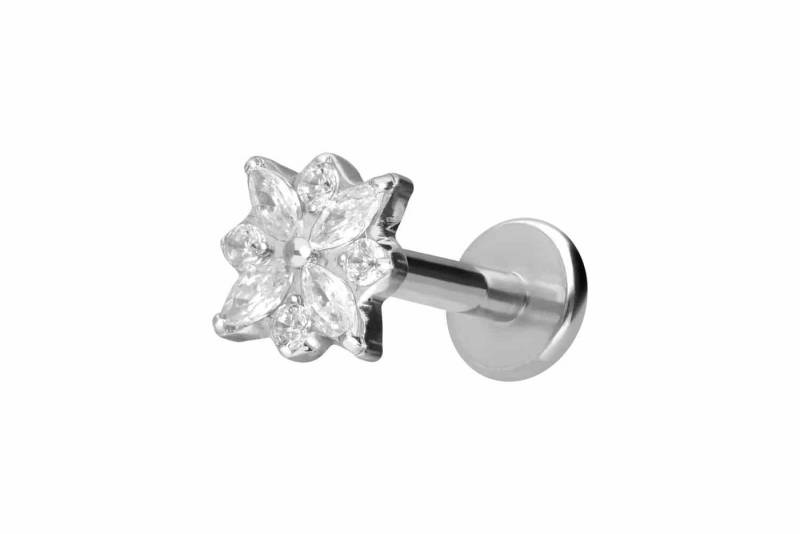 PIERCINGLINE Piercing-Set Titan Labret mit Innengewinde KRISTALLBLUME (Labrets / 1 Stk) von PIERCINGLINE