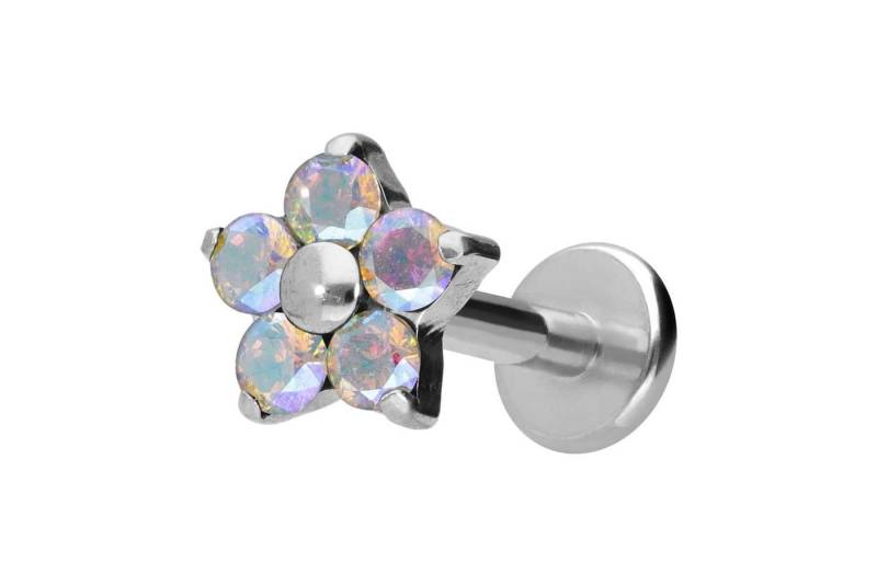 PIERCINGLINE Piercing-Set Titan Labret mit Innengewinde KRISTALLBLUME (Labrets / 1 Stk) von PIERCINGLINE