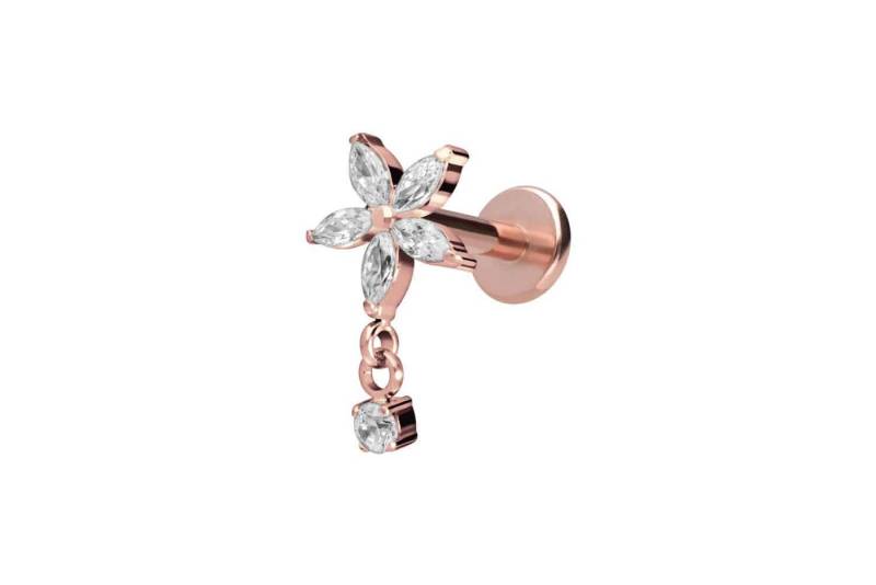 PIERCINGLINE Piercing-Set Titan Labret mit Innengewinde KRISTALLBLUME + KRISTALL (Labrets / 1 Stk) von PIERCINGLINE